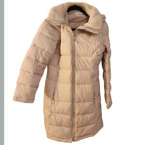 Calvin Klein Women's Long Cream Puffer Coat Sz SP
